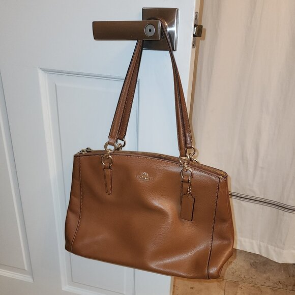 Coach Caramel Leather Tote Bag w Top Handles and Long Strap - Small Repair Req - Picture 1 of 12